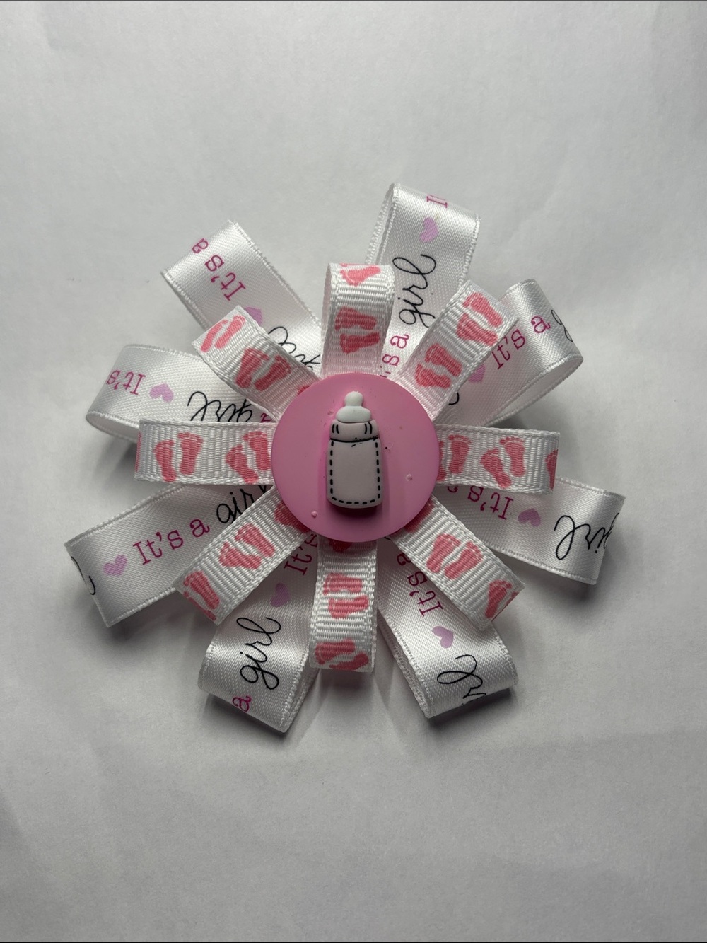 Pink It’s A Girl Ribbon Hair Bow with Baby Bottle Center